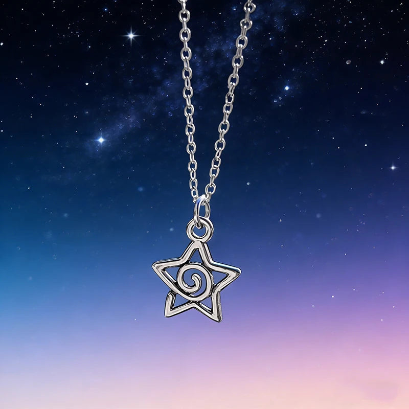 Y2K Swirl Star Pendant Necklace Celestial Alternative Fashion Jewelry
