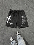 Vintage Washed Cotton Drawstring Shorts with Relaxed Fit and Utility Pockets