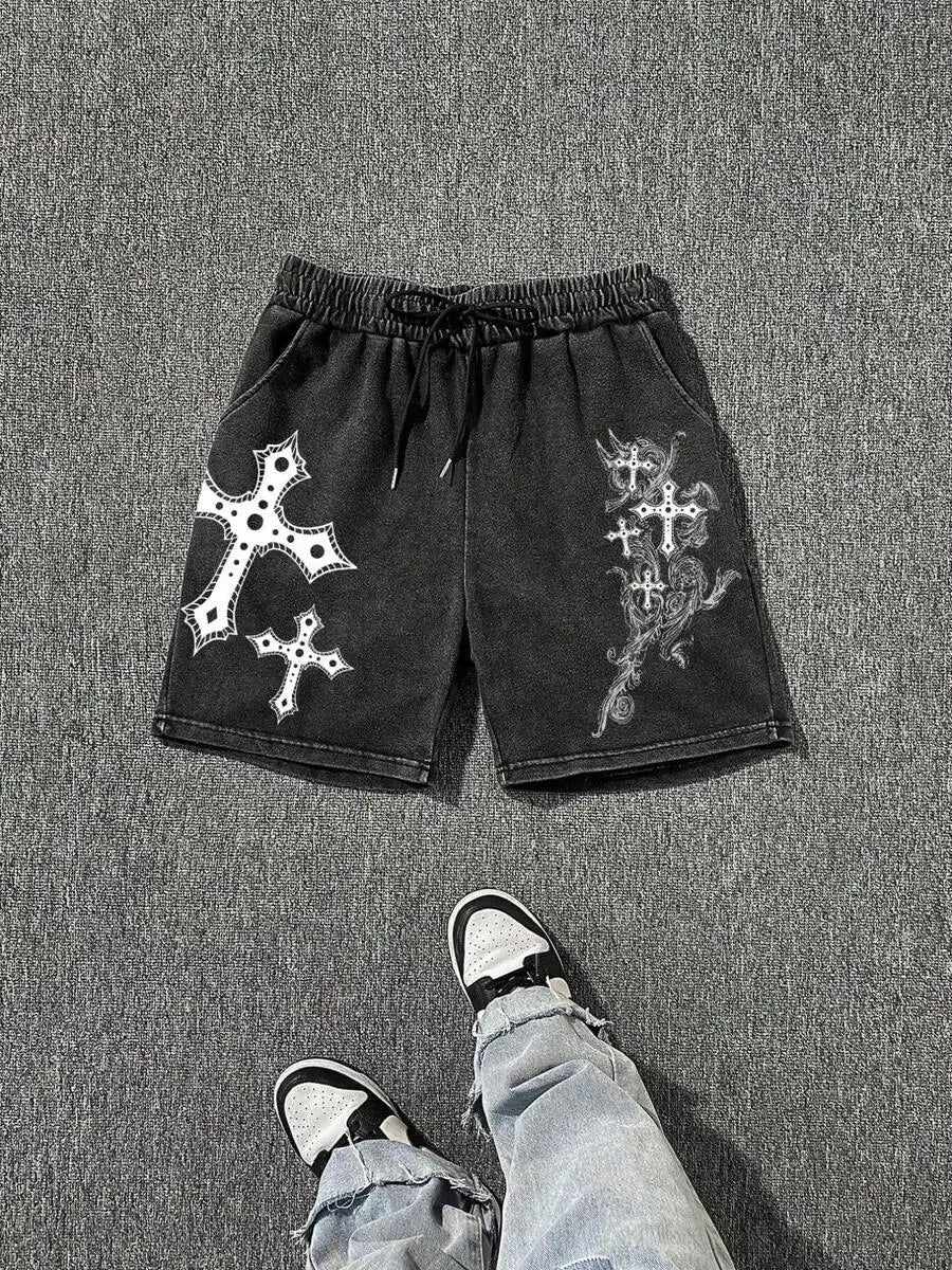 Vintage Washed Cotton Drawstring Shorts with Relaxed Fit and Utility Pockets