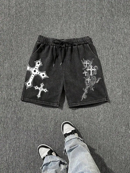 Vintage Washed Cotton Drawstring Shorts with Relaxed Fit and Utility Pockets