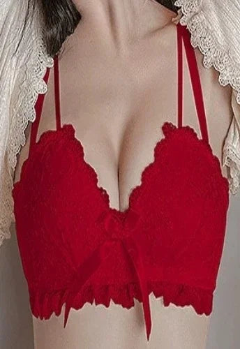 Scalloped Floral Lace Push-Up Bra with Side Smoothing Wings and Coordinated Brief Set