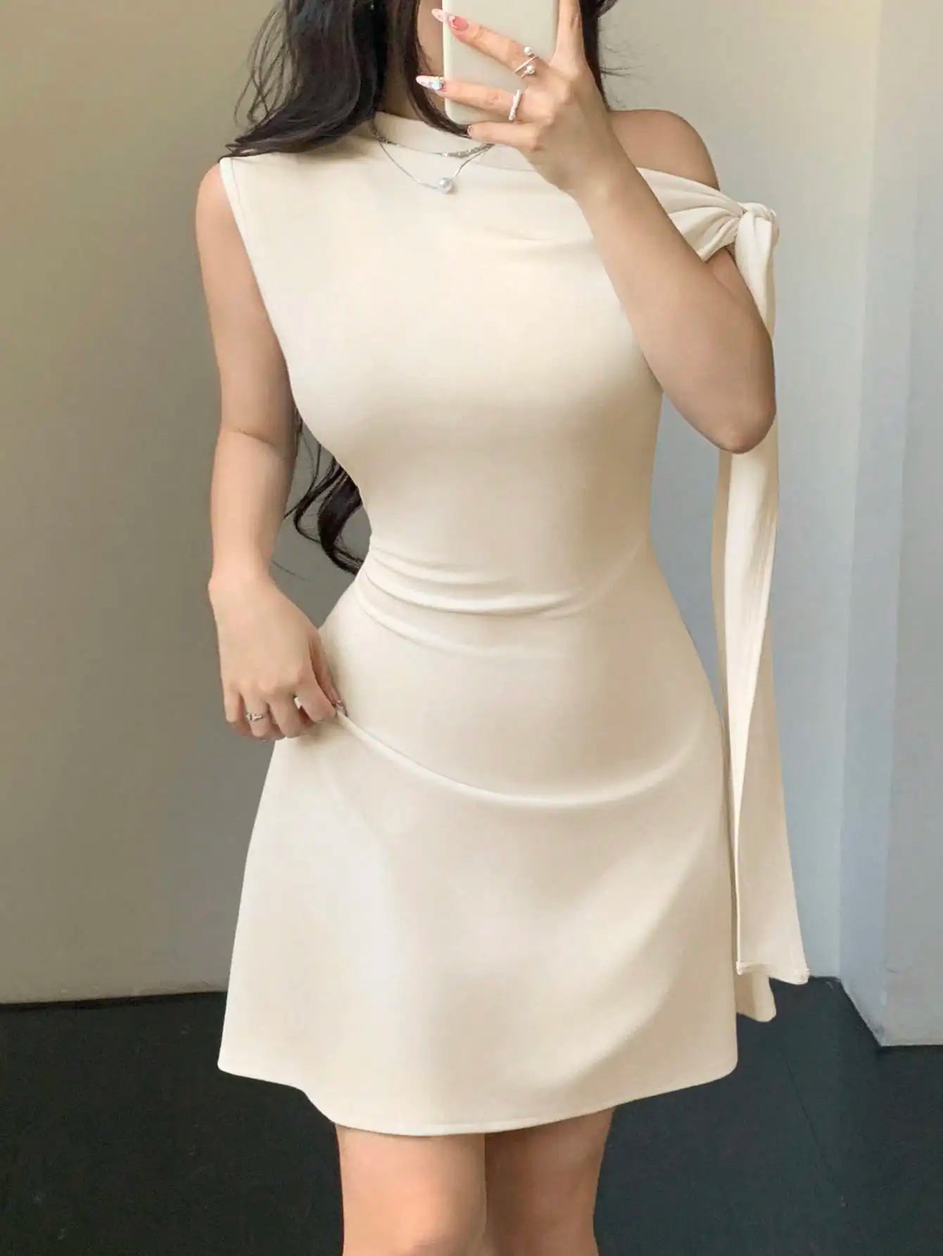 One Shoulder Mini Dress with Draped Detail and Elegant Asymmetrical Silhouette