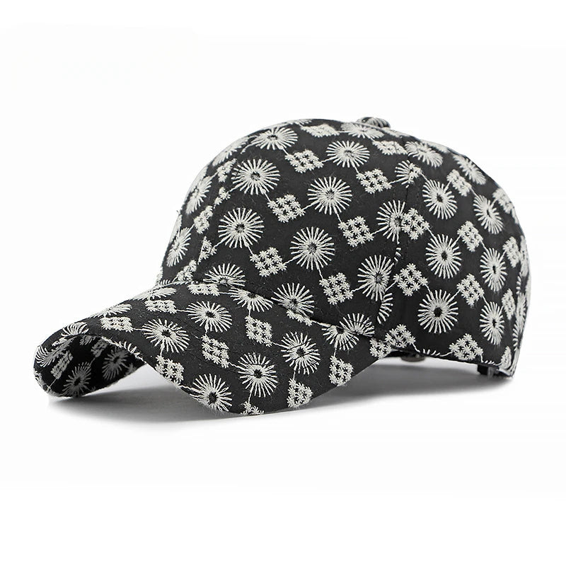 Retro Floral Pattern Baseball Cap Adjustable Curved Brim Casual Streetwear Fashion Hat