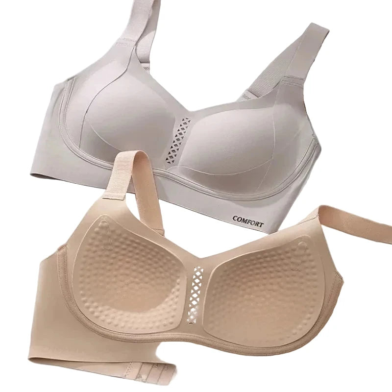 Seamless Wire-Free Plunge Bra with Side-Smoothing Support and Textured Cups