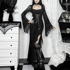 Flowing Gothic Velvet Dress with Dark Alternative Streetwear Elegance