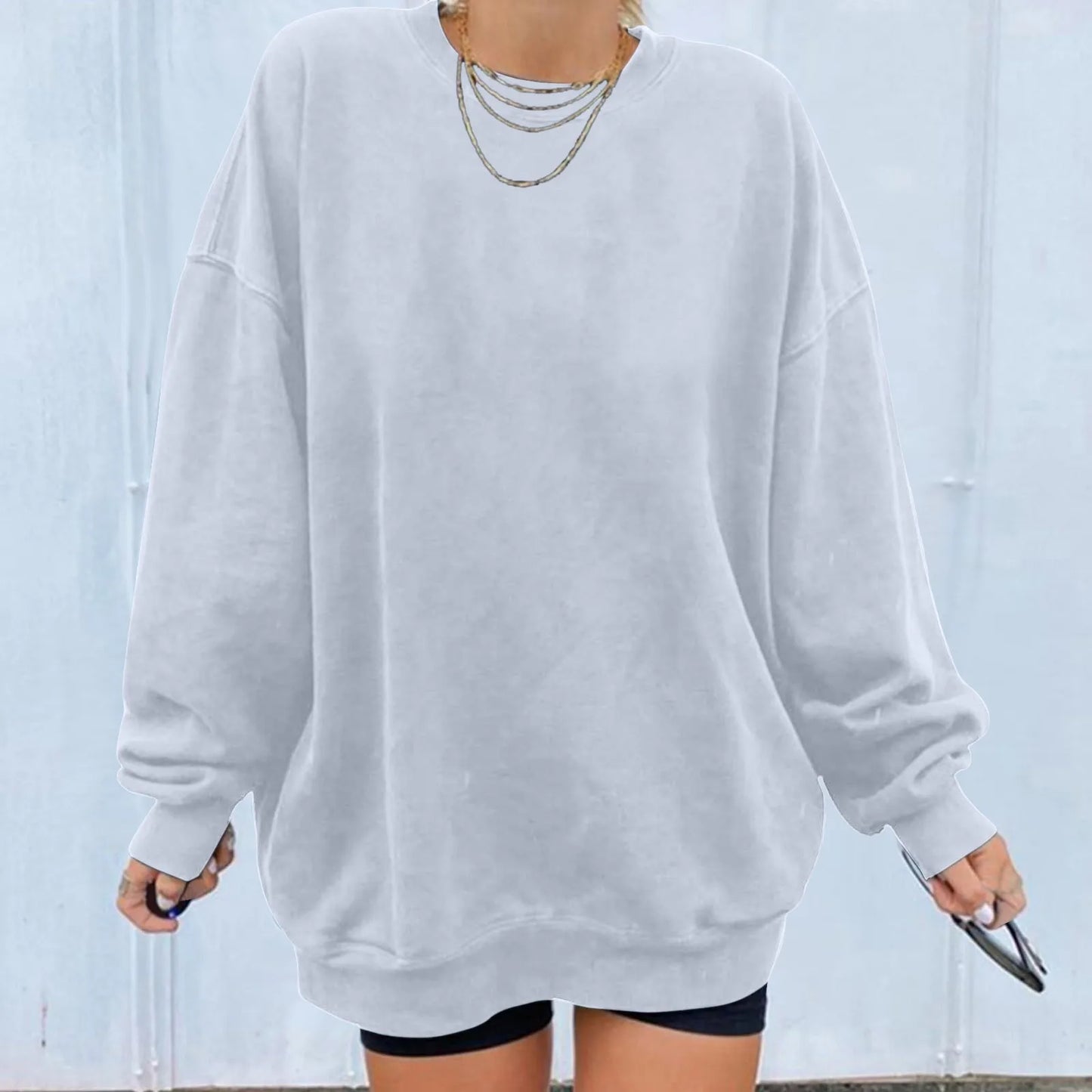 Women's Oversized Drop Shoulder Pullover Sweatshirt for Relaxed Everyday Casual Streetwear Style