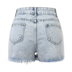 Women's High Waist Distressed Denim Style Shorts with Frayed Hem Casual Everyday Design