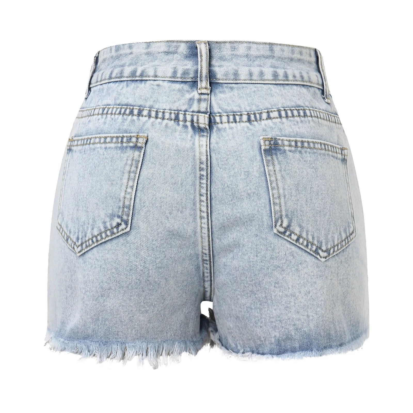 Women's High Waist Distressed Denim Style Shorts with Frayed Hem Casual Everyday Design