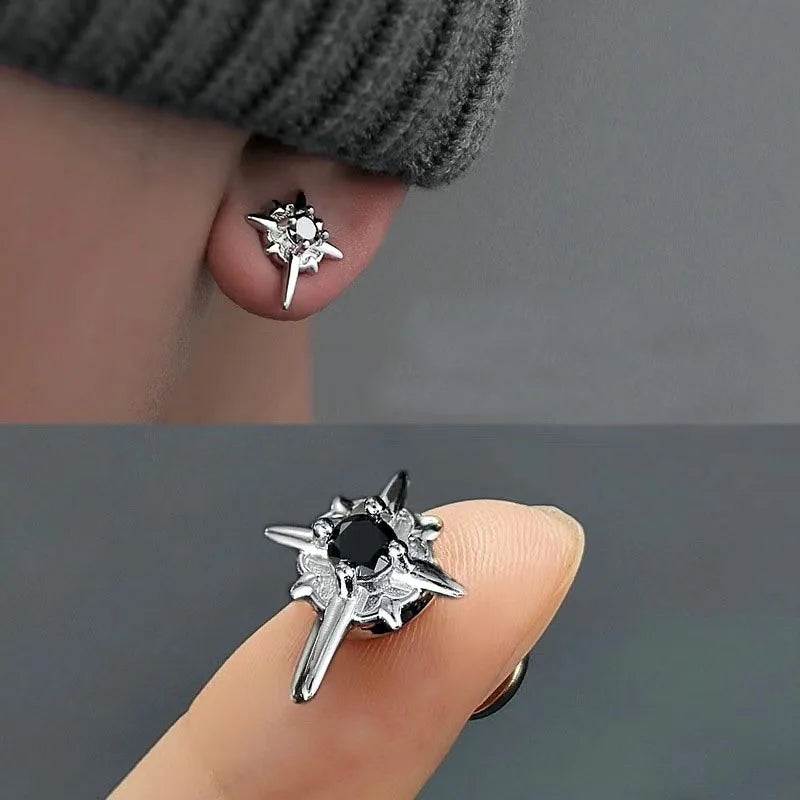 Punk Starburst Clip Earrings With Alternative Celestial Statement Design