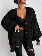 Women's Oversized Cable Knit Sweater with Textured Stitching and Relaxed Streetwear Silhouette