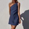 Minimalist One-Shoulder Mini Dress in Solid Earth Tone