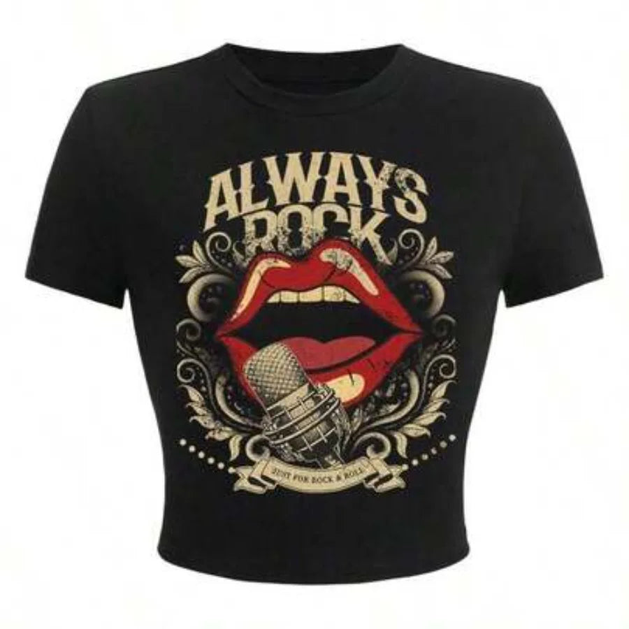 Graphic Artwork Crop Tee with Fitted Silhouette and Alternative Streetwear Appeal