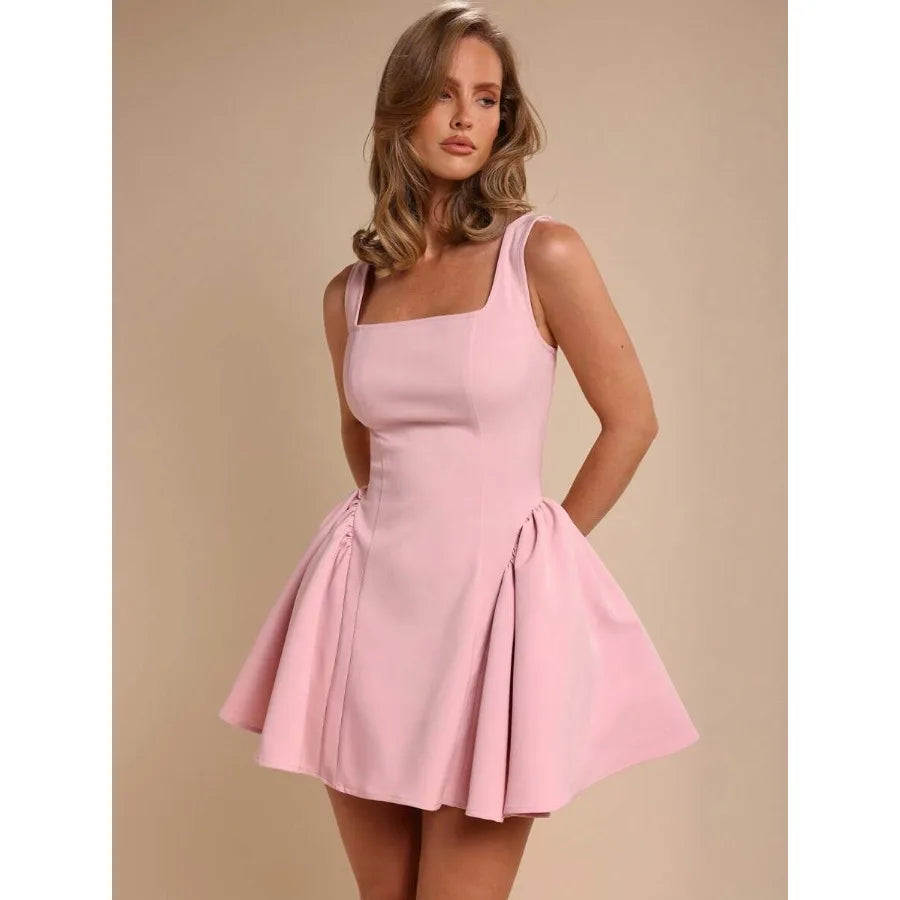 Minimal Sleeveless Mini Dress with Structured Flared Skirt Silhouette