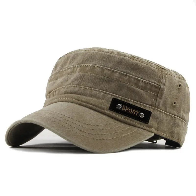 Classic Cotton Military Style Flat Top Cap for Casual Travel and Everyday Outdoor Wear