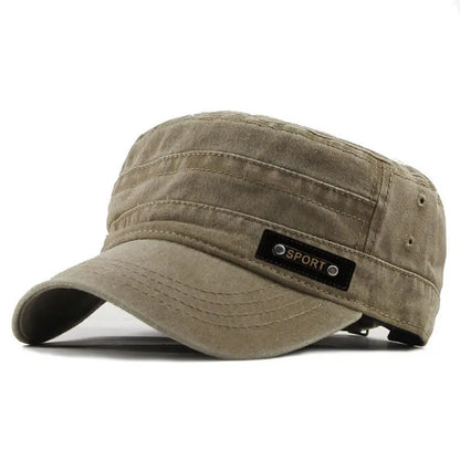 Classic Cotton Military Style Flat Top Cap for Casual Travel and Everyday Outdoor Wear