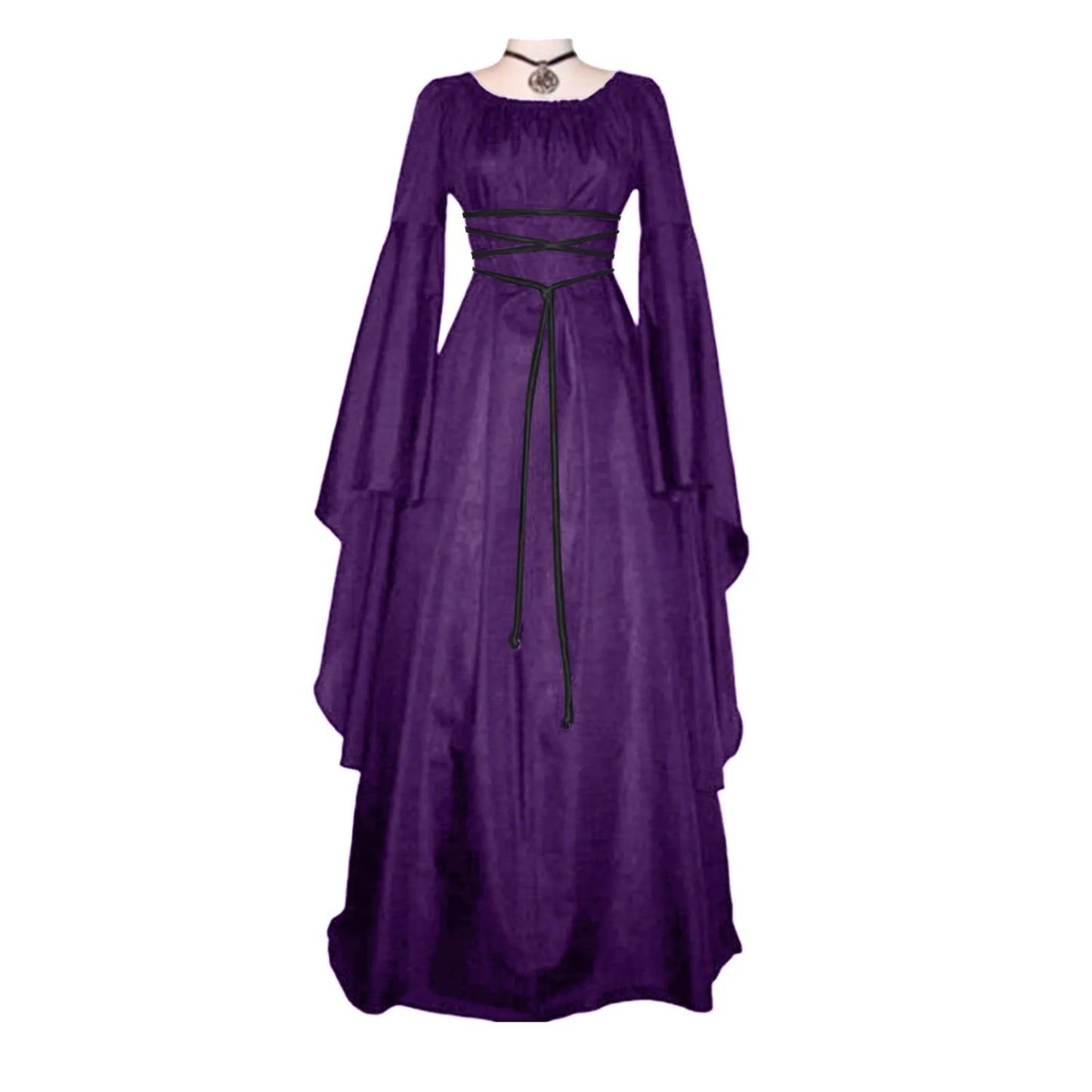 Medieval Fantasy Gothic Maxi Dress with Layered Sleeves and Romantic Elegance