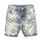 Men's Checkered Pattern Denim Shorts with Slim Fit and Casual Streetwear Style