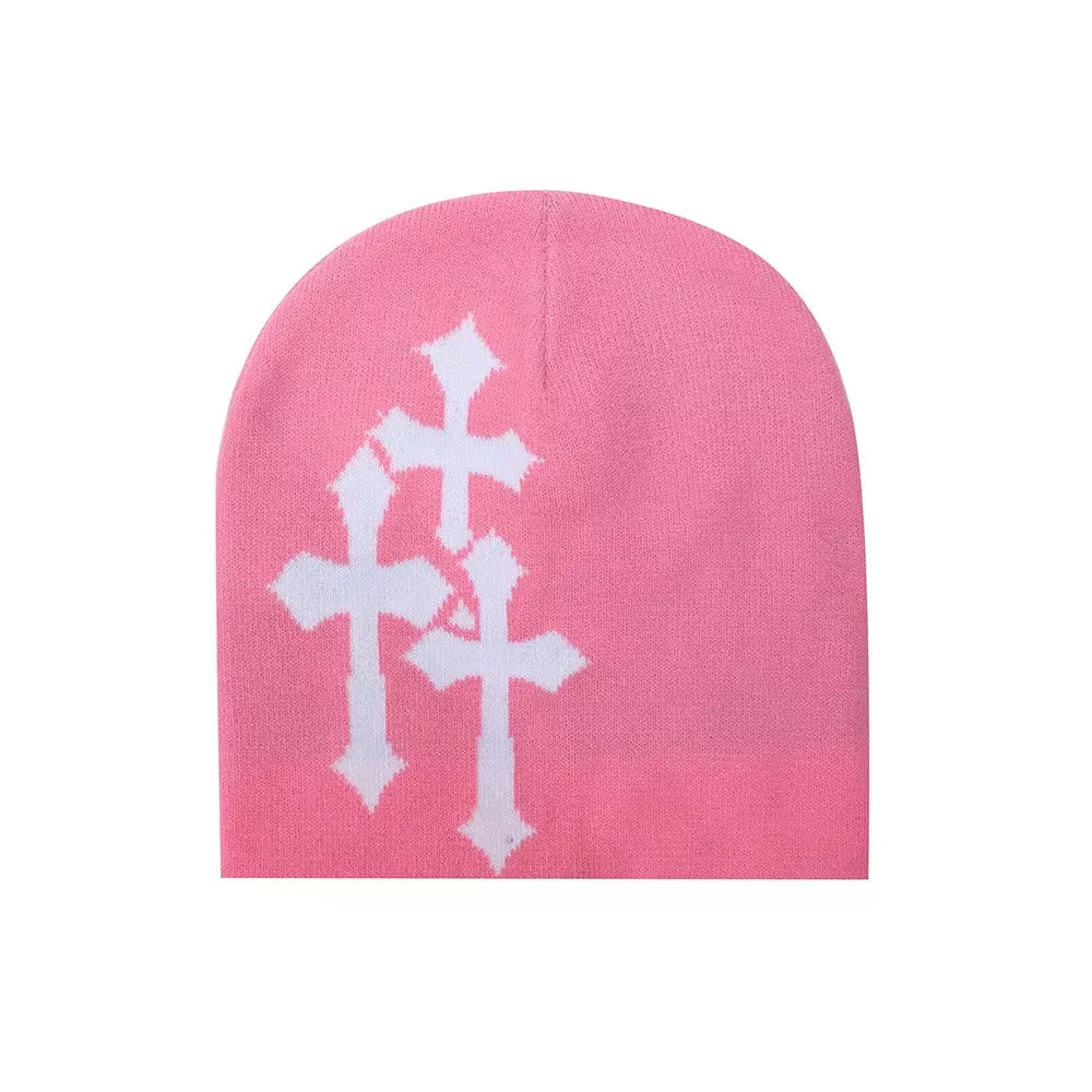 Abstract Graphic Polyester Knit Beanie for Modern Streetwear Casual Winter Everyday Fashion Style