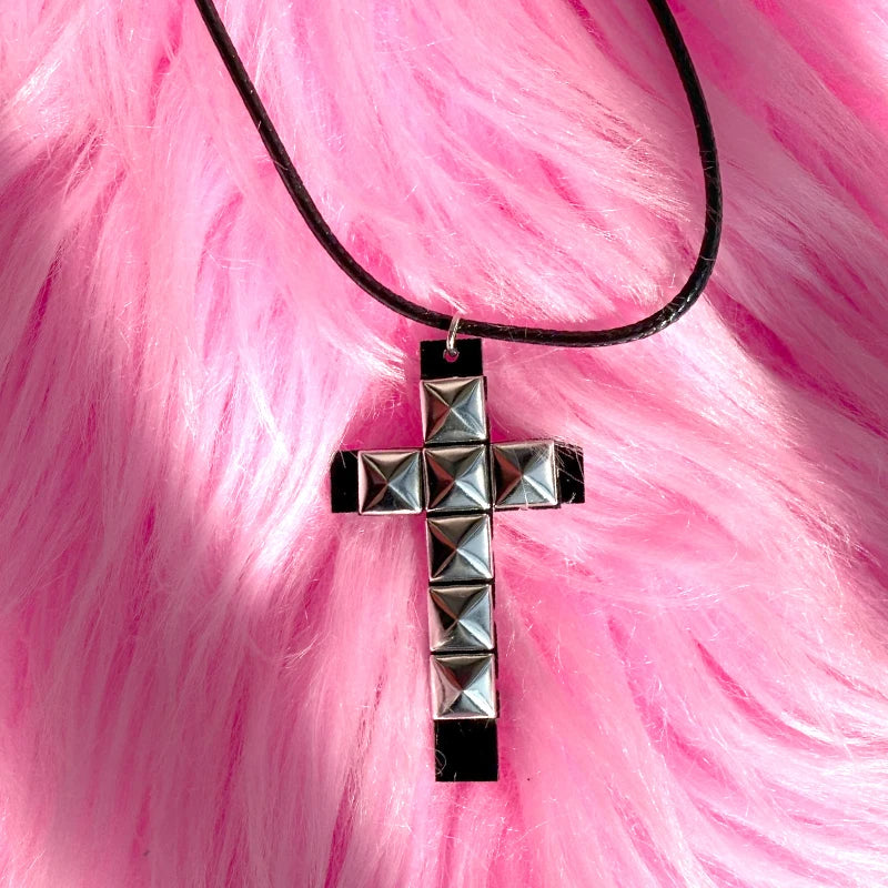 Studded Cross Pendant Necklace for Punk Grunge and Alternative Fashion Styling
