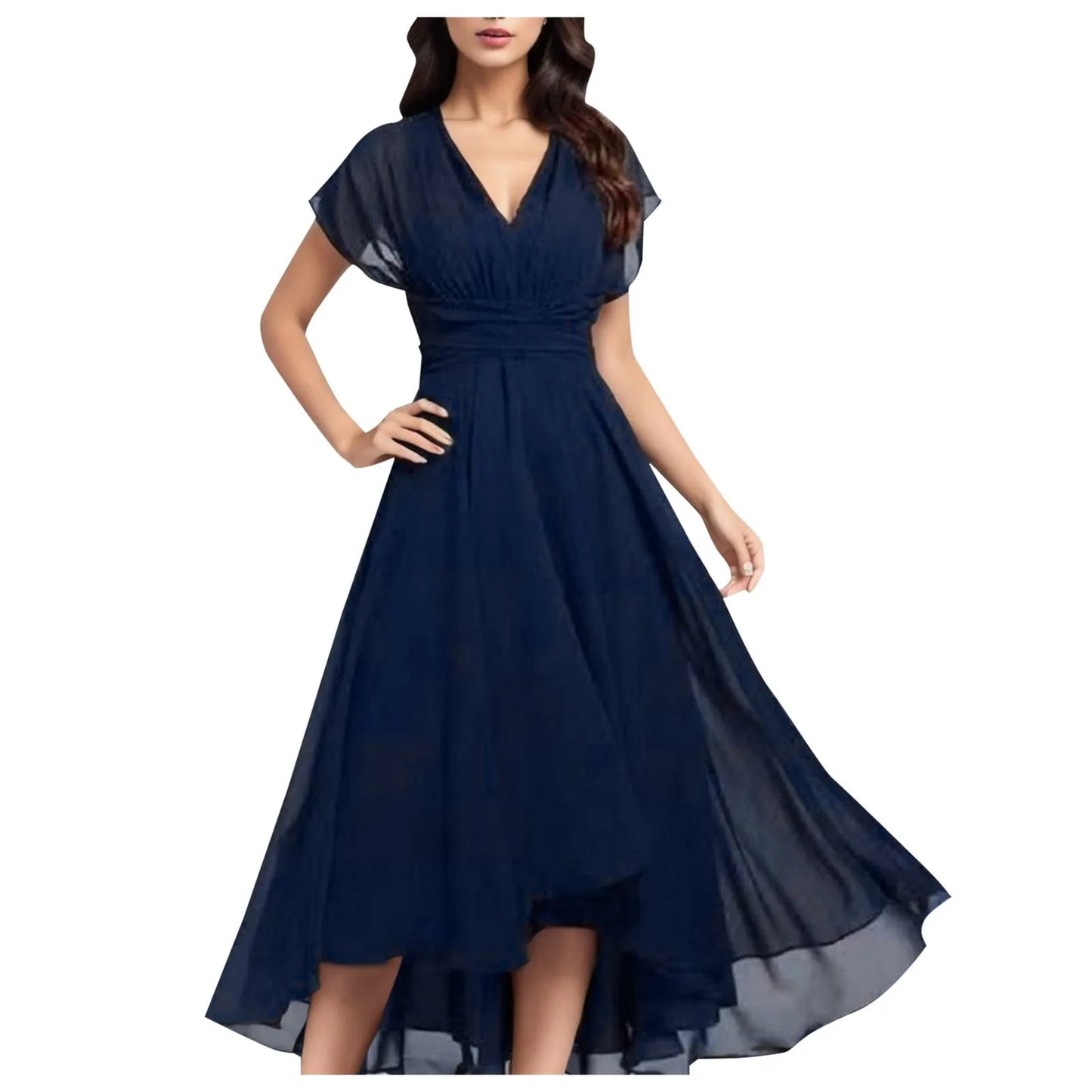 Flowing Chiffon Wrap Front Feminine Alternative Midi Dress