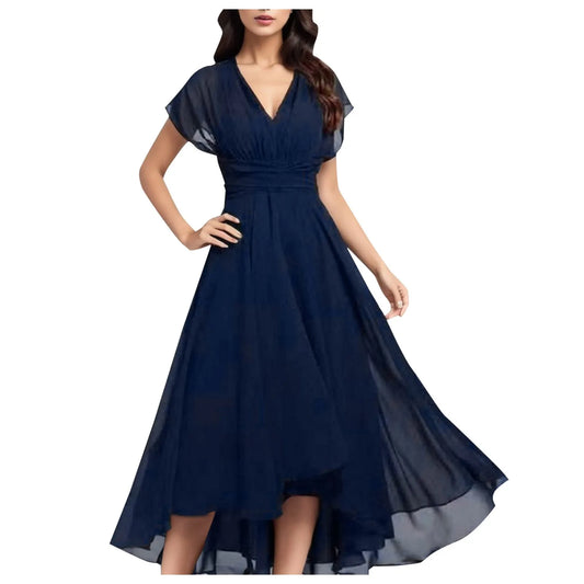 Flowing Chiffon Wrap Front Feminine Alternative Midi Dress