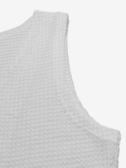 Women's Sleeveless Square Neck Textured Button Front Tank Top for Casual Everyday Layering Style