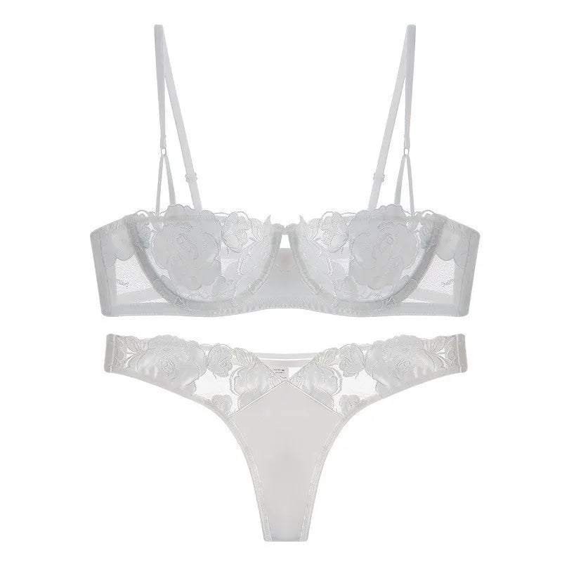 Alluring Black Sheer Mesh and Lace Appliqué Intimates Set