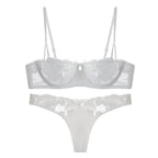 Alluring Black Sheer Mesh and Lace Appliqué Intimates Set