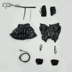 Women's High Gloss Structural Corset Top And Tiered Ruffle Mini Skirt Coordinate Set