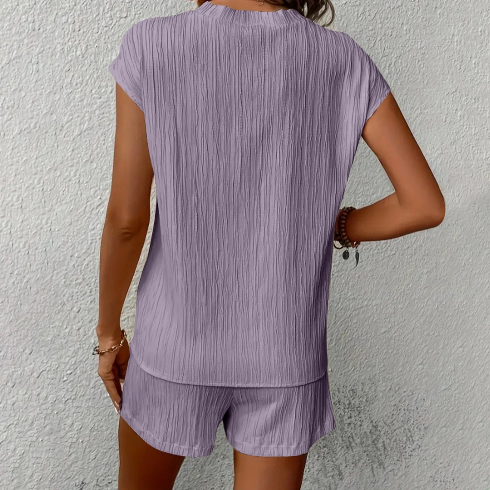 Women's Textured Crinkle Co-Ord Set Relaxed Casual Matching Summer Outfit