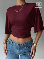 Batwing Sleeve Crop Tee with Relaxed Fit and Minimalist Casual Style