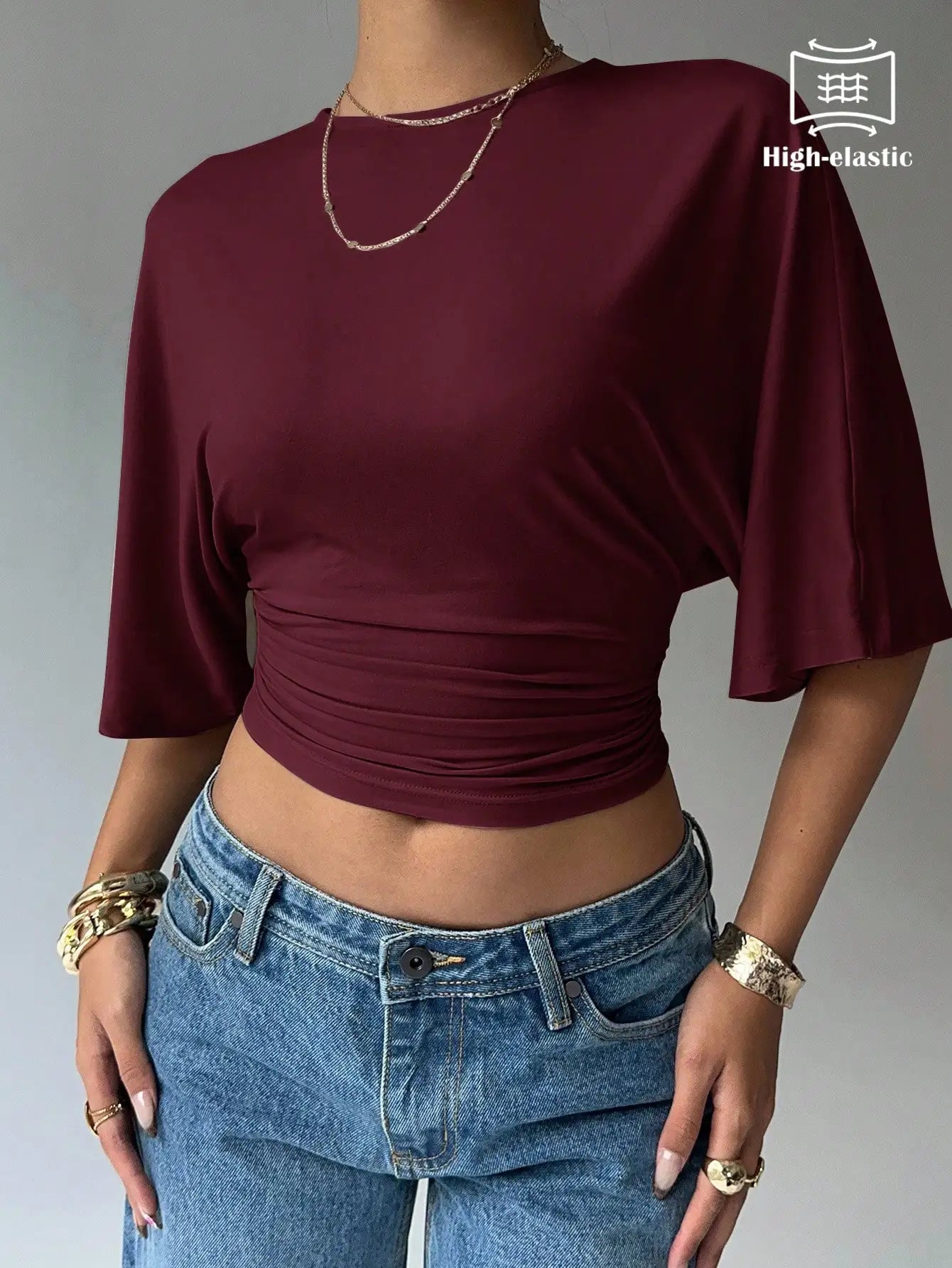 Batwing Sleeve Crop Tee with Relaxed Fit and Minimalist Casual Style