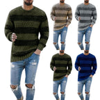 Men's Relaxed Fit Striped Flat Knit Crew Neck Streetwear Sweater Pullover