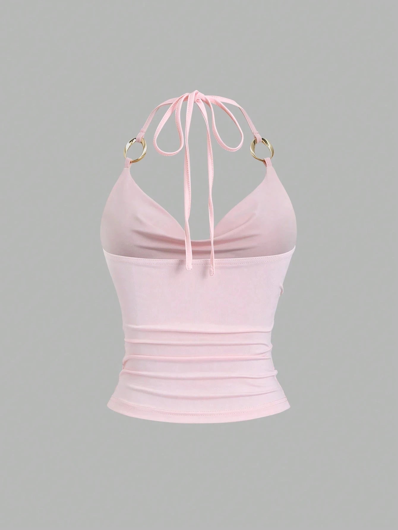 Halter Tie Crop Top with Draped Neckline Slim Fit Contemporary Streetwear Style