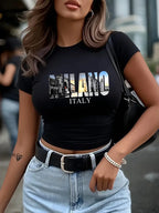 Women's Cropped Graphic Print T-Shirt for Casual Streetwear and Everyday Modern Fashion Style