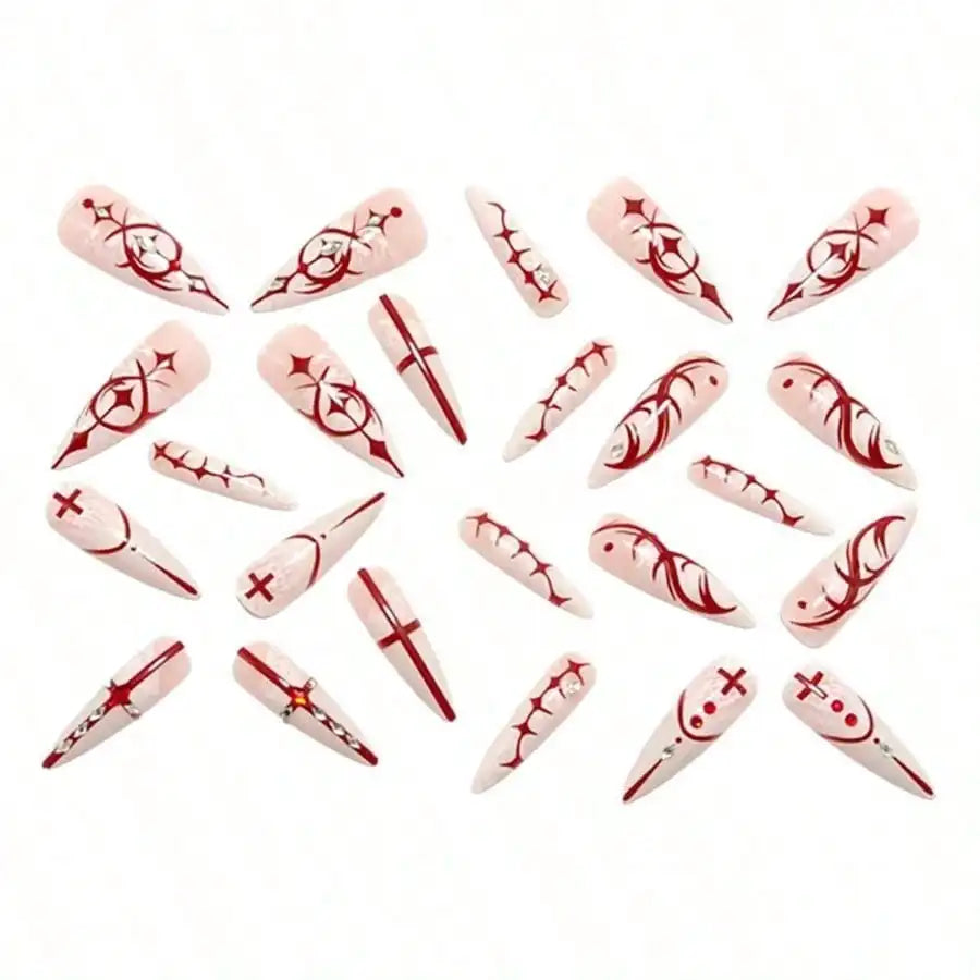 Gothic Cross and Blood Drip Press On Nails for Alternative Fashion Styles