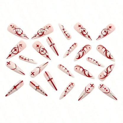 Gothic Cross and Blood Drip Press On Nails for Alternative Fashion Styles