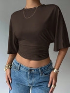 Batwing Sleeve Crop Tee with Relaxed Fit and Minimalist Casual Style