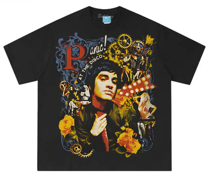 Vintage Collage Graphic Cotton T-Shirt with Retro Streetwear Inspired Artwork