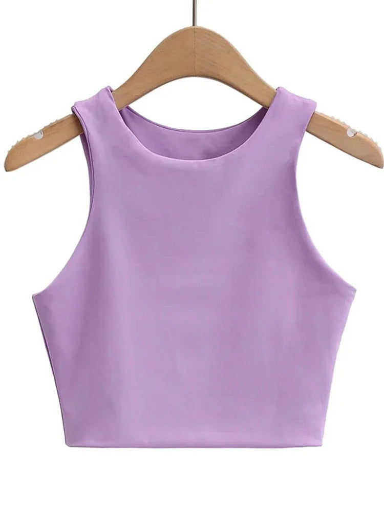 Classic Crew Neck Crop Tank Top with Minimalist Sleeveless Everyday Streetwear Style