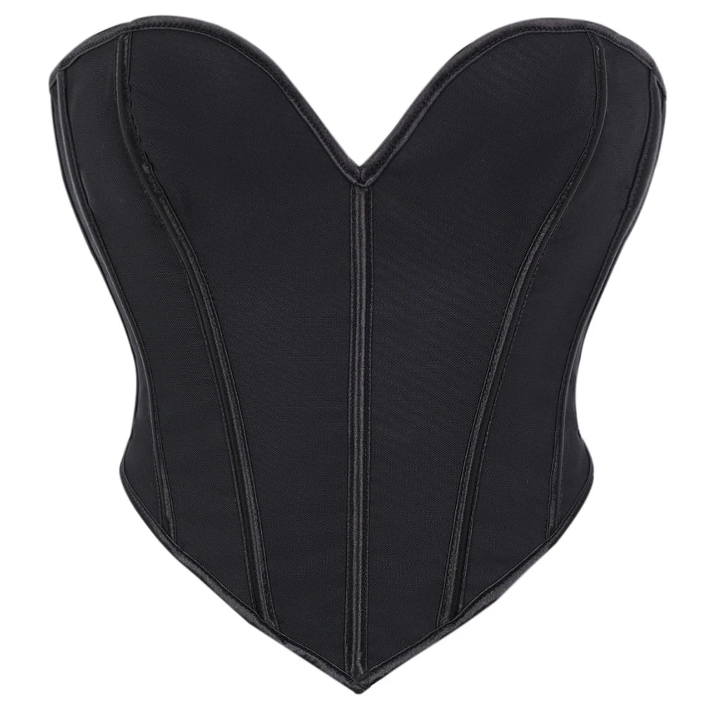 Minimalist Black Strapless Sweetheart Corset with Plunging Neckline
