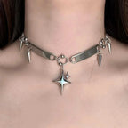 Star Charm Riveted Choker Necklace for Punk Gothic and Y2K Fashion