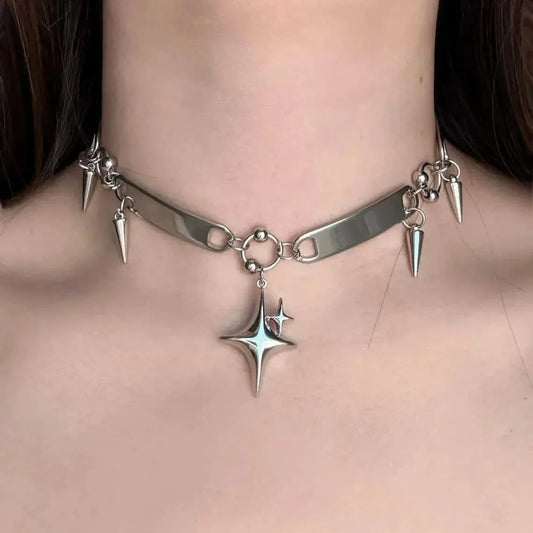 Star Charm Riveted Choker Necklace for Punk Gothic and Y2K Fashion