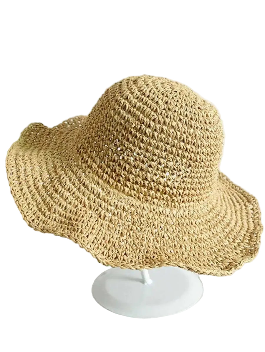 Foldable Boho Straw Sun Hat with Wide Brim for Beach Vacations and Outdoor Style