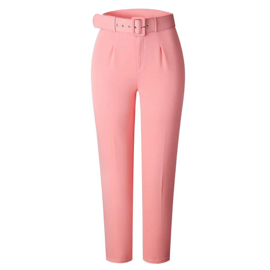 Women's High Waist Tailored Slim Fit Casual Trousers with Straight Leg Design