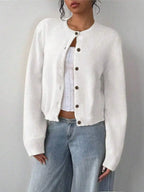 Women's Cropped Crew Neck Button Front Cardigan with Soft Knit Construction
