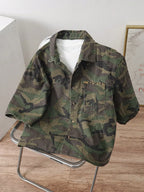 Oversized Washed Denim Button-Up Shirt Jacket with Utility Pocket Streetwear Design