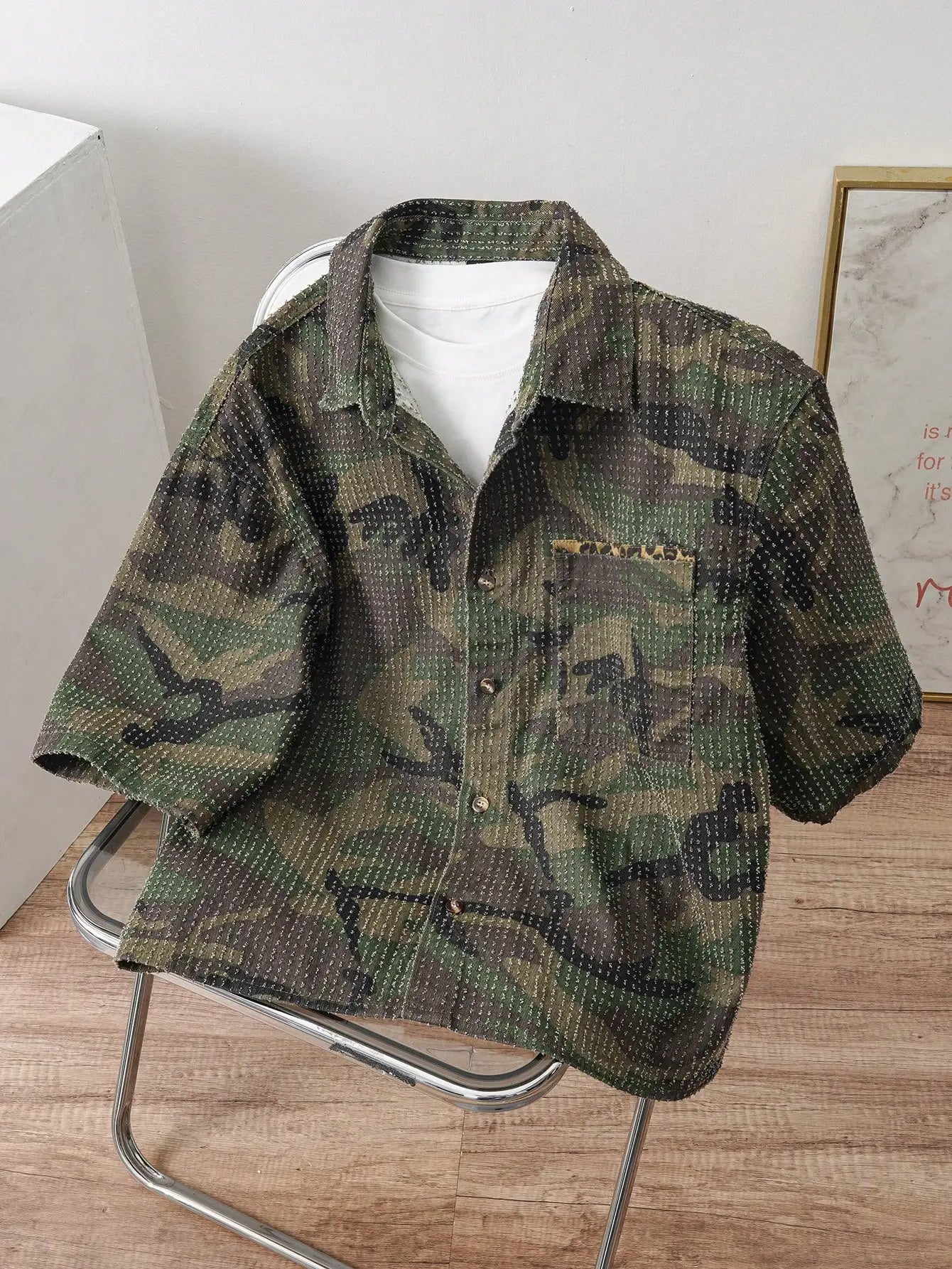 Oversized Washed Denim Button-Up Shirt Jacket with Utility Pocket Streetwear Design