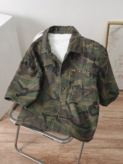 Oversized Washed Denim Button-Up Shirt Jacket with Utility Pocket Streetwear Design
