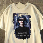 Oversized Vintage Portrait Graphic Cotton T-Shirt with Dark Streetwear Artwork